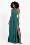 One Shoulder Zipper Chiffon Bridesmaid Dresses with Slit Long Formal Evening Dress Gowns