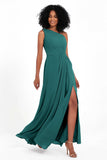 One Shoulder Zipper Chiffon Bridesmaid Dresses with Slit Long Formal Evening Dress Gowns