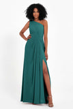 One Shoulder Zipper Chiffon Bridesmaid Dresses with Slit Long Formal Evening Dress Gowns