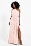 One Shoulder Zipper Chiffon Bridesmaid Dresses with Slit Long Formal Evening Dress Gowns
