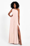 One Shoulder Zipper Chiffon Bridesmaid Dresses with Slit Long Formal Evening Dress Gowns