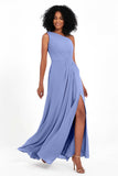 One Shoulder Zipper Chiffon Bridesmaid Dresses with Slit Long Formal Evening Dress Gowns