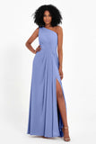 One Shoulder Zipper Chiffon Bridesmaid Dresses with Slit Long Formal Evening Dress Gowns