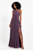 One Shoulder Zipper Chiffon Bridesmaid Dresses with Slit Long Formal Evening Dress Gowns