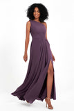 One Shoulder Zipper Chiffon Bridesmaid Dresses with Slit Long Formal Evening Dress Gowns