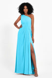 One Shoulder Zipper Chiffon Bridesmaid Dresses with Slit Long Formal Evening Dress Gowns
