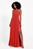 One Shoulder Zipper Chiffon Bridesmaid Dresses with Slit Long Formal Evening Dress Gowns