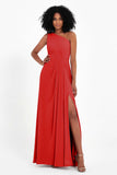 One Shoulder Zipper Chiffon Bridesmaid Dresses with Slit Long Formal Evening Dress Gowns