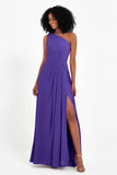 One Shoulder Zipper Chiffon Bridesmaid Dresses with Slit Long Formal Evening Dress Gowns