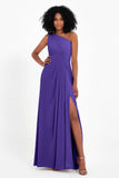 One Shoulder Zipper Chiffon Bridesmaid Dresses with Slit Long Formal Evening Dress Gowns