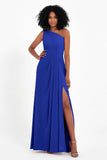 One Shoulder Zipper Chiffon Bridesmaid Dresses with Slit Long Formal Evening Dress Gowns