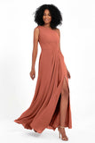 One Shoulder Zipper Chiffon Bridesmaid Dresses with Slit Long Formal Evening Dress Gowns