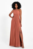 One Shoulder Zipper Chiffon Bridesmaid Dresses with Slit Long Formal Evening Dress Gowns