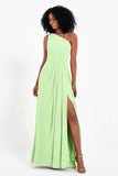 One Shoulder Zipper Chiffon Bridesmaid Dresses with Slit Long Formal Evening Dress Gowns