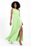 One Shoulder Zipper Chiffon Bridesmaid Dresses with Slit Long Formal Evening Dress Gowns