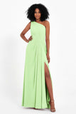 One Shoulder Zipper Chiffon Bridesmaid Dresses with Slit Long Formal Evening Dress Gowns
