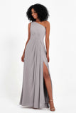 One Shoulder Zipper Chiffon Bridesmaid Dresses with Slit Long Formal Evening Dress Gowns