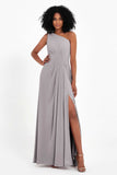 One Shoulder Zipper Chiffon Bridesmaid Dresses with Slit Long Formal Evening Dress Gowns