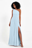 One Shoulder Zipper Chiffon Bridesmaid Dresses with Slit Long Formal Evening Dress Gowns