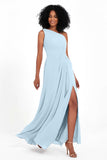 One Shoulder Zipper Chiffon Bridesmaid Dresses with Slit Long Formal Evening Dress Gowns