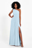 One Shoulder Zipper Chiffon Bridesmaid Dresses with Slit Long Formal Evening Dress Gowns