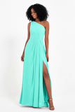 One Shoulder Zipper Chiffon Bridesmaid Dresses with Slit Long Formal Evening Dress Gowns