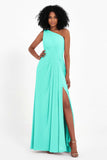 One Shoulder Zipper Chiffon Bridesmaid Dresses with Slit Long Formal Evening Dress Gowns