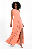 One Shoulder Zipper Chiffon Bridesmaid Dresses with Slit Long Formal Evening Dress Gowns