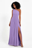 One Shoulder Zipper Chiffon Bridesmaid Dresses with Slit Long Formal Evening Dress Gowns
