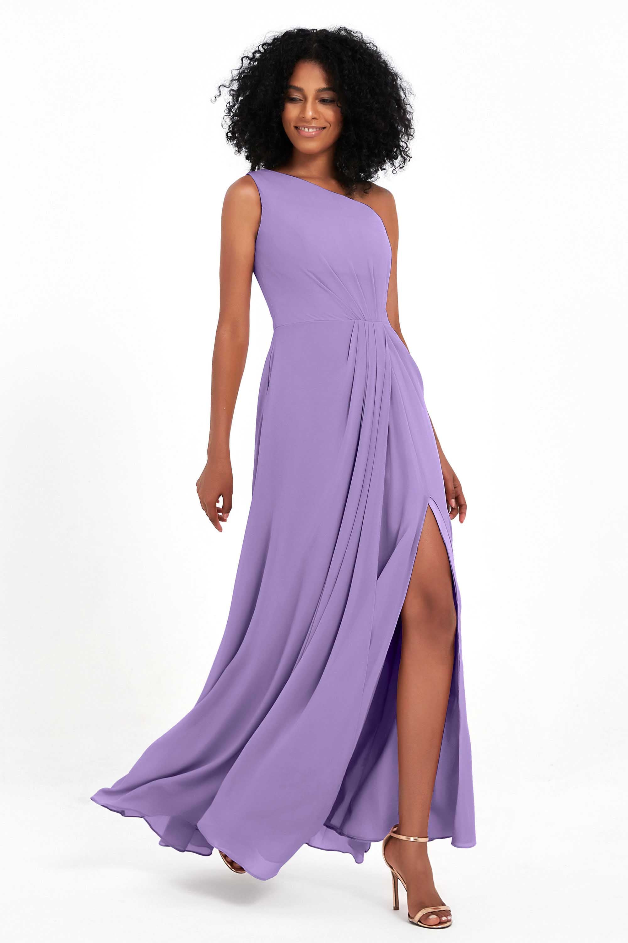 One Shoulder Zipper Chiffon Bridesmaid Dresses with Slit Long Formal Evening Dress Gowns