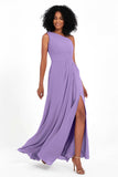 One Shoulder Zipper Chiffon Bridesmaid Dresses with Slit Long Formal Evening Dress Gowns