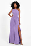 One Shoulder Zipper Chiffon Bridesmaid Dresses with Slit Long Formal Evening Dress Gowns