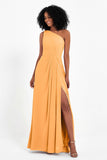 One Shoulder Zipper Chiffon Bridesmaid Dresses with Slit Long Formal Evening Dress Gowns