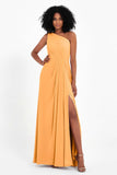 One Shoulder Zipper Chiffon Bridesmaid Dresses with Slit Long Formal Evening Dress Gowns