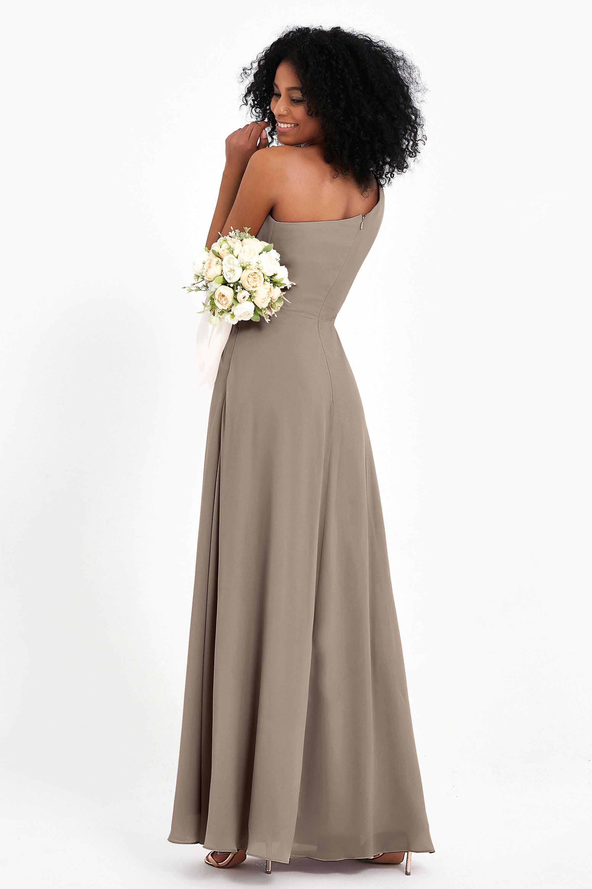 One Shoulder Zipper Chiffon Bridesmaid Dresses with Slit Long Formal Evening Dress Gowns