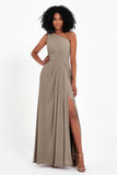 One Shoulder Zipper Chiffon Bridesmaid Dresses with Slit Long Formal Evening Dress Gowns