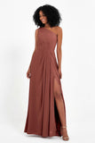 One Shoulder Zipper Chiffon Bridesmaid Dresses with Slit Long Formal Evening Dress Gowns