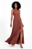 One Shoulder Zipper Chiffon Bridesmaid Dresses with Slit Long Formal Evening Dress Gowns