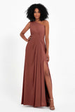 One Shoulder Zipper Chiffon Bridesmaid Dresses with Slit Long Formal Evening Dress Gowns