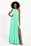 One Shoulder Zipper Chiffon Bridesmaid Dresses with Slit Long Formal Evening Dress Gowns