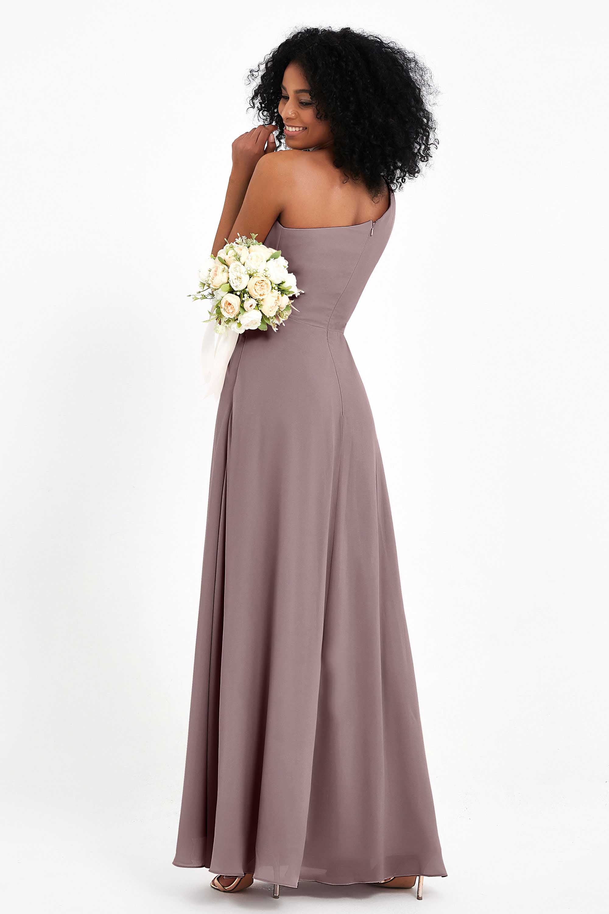 One Shoulder Zipper Chiffon Bridesmaid Dresses with Slit Long Formal Evening Dress Gowns