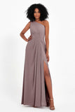 One Shoulder Zipper Chiffon Bridesmaid Dresses with Slit Long Formal Evening Dress Gowns