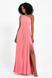 One Shoulder Zipper Chiffon Bridesmaid Dresses with Slit Long Formal Evening Dress Gowns