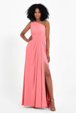 One Shoulder Zipper Chiffon Bridesmaid Dresses with Slit Long Formal Evening Dress Gowns