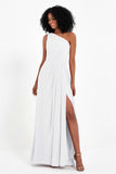 One Shoulder Zipper Chiffon Bridesmaid Dresses with Slit Long Formal Evening Dress Gowns
