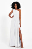 One Shoulder Zipper Chiffon Bridesmaid Dresses with Slit Long Formal Evening Dress Gowns