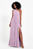 One Shoulder Zipper Chiffon Bridesmaid Dresses with Slit Long Formal Evening Dress Gowns