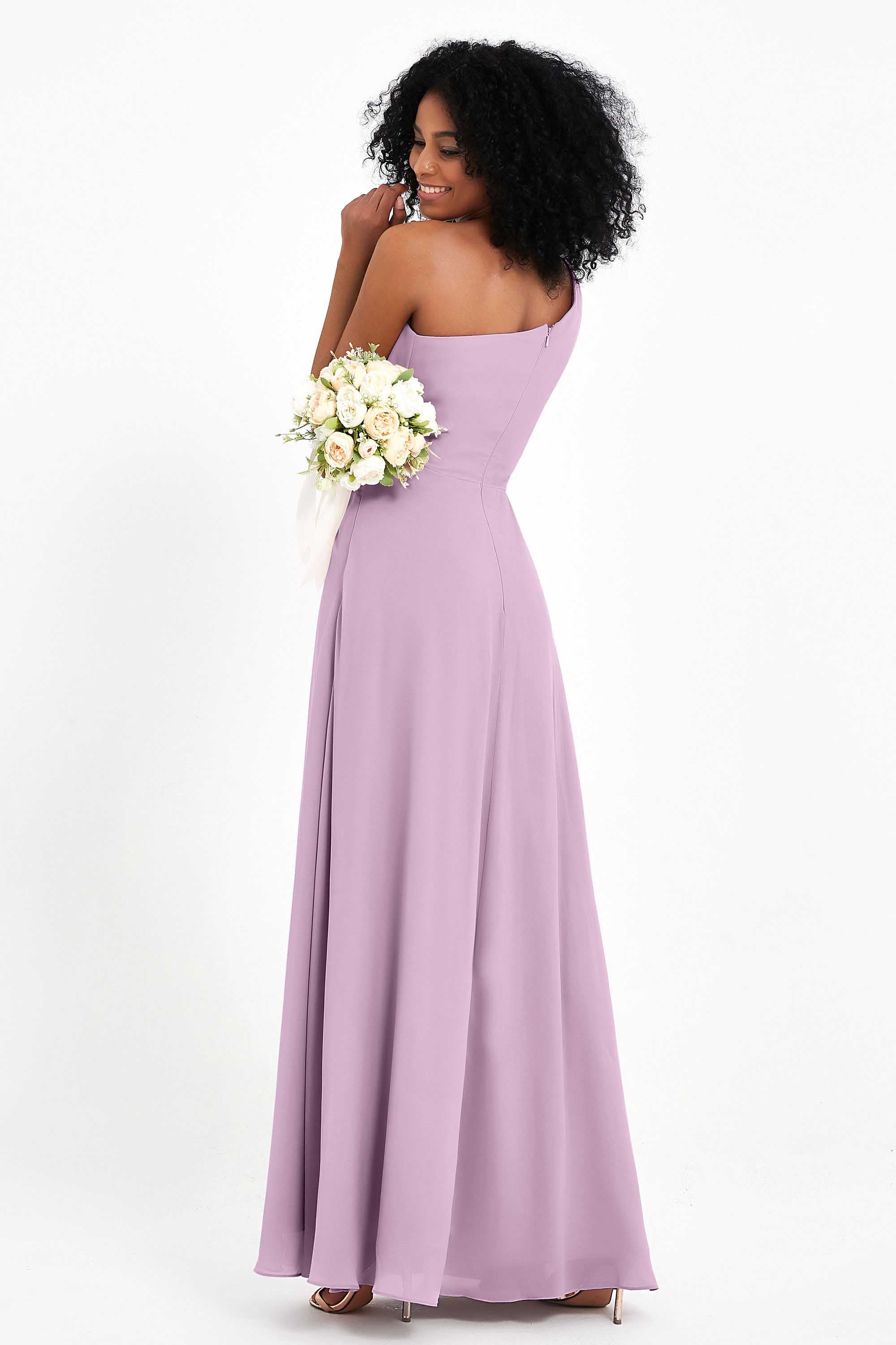 One Shoulder Zipper Chiffon Bridesmaid Dresses with Slit Long Formal Evening Dress Gowns