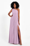 One Shoulder Zipper Chiffon Bridesmaid Dresses with Slit Long Formal Evening Dress Gowns