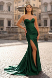 Sweetheart Fuchsia Pleated Mermaid Long Prom Dress